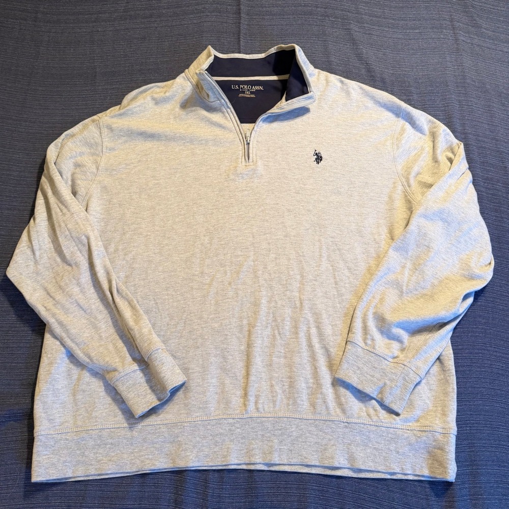 US Polo Assn Mens 3XL Heather Grey Quarter Zip Pullover Sweater Logo Mock Neck